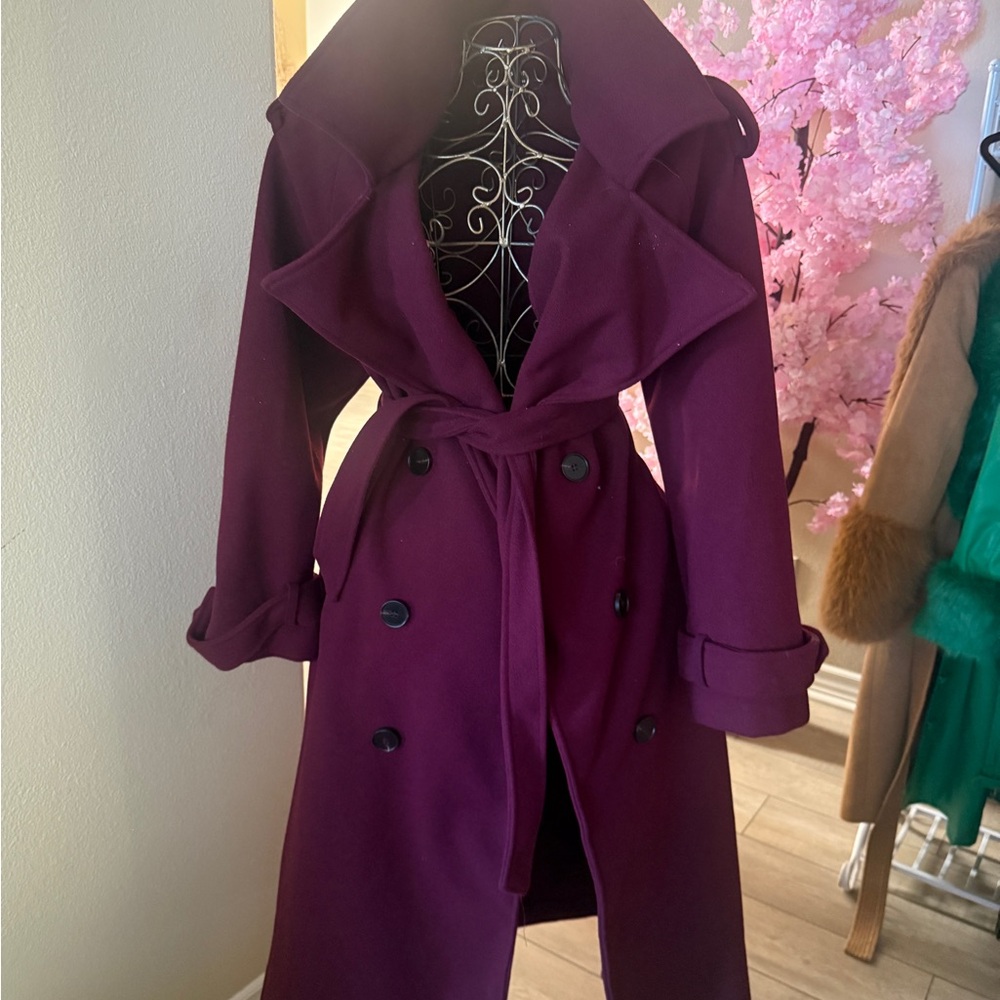 SHEIN Plum Double-Breasted Trench Coat😍